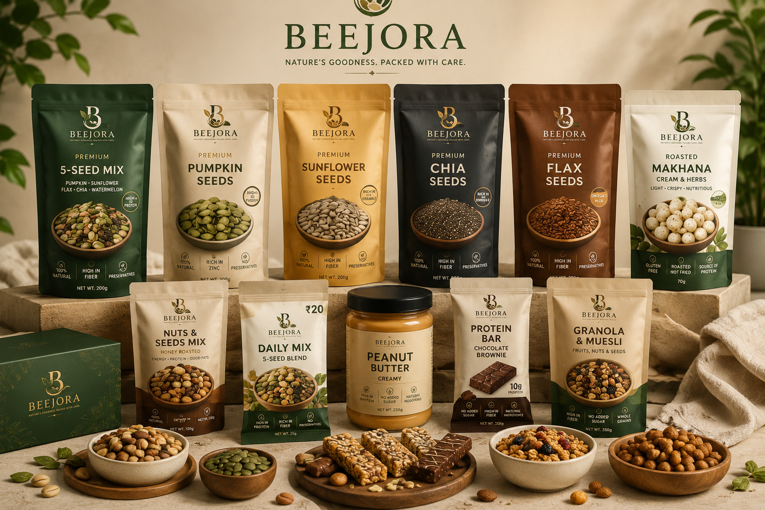 Beejora product range packaging